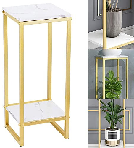 SanBouSi Soporte de metal para plantas de interior, columna decorativa cuadrada, diseño antideslizante, color dorado