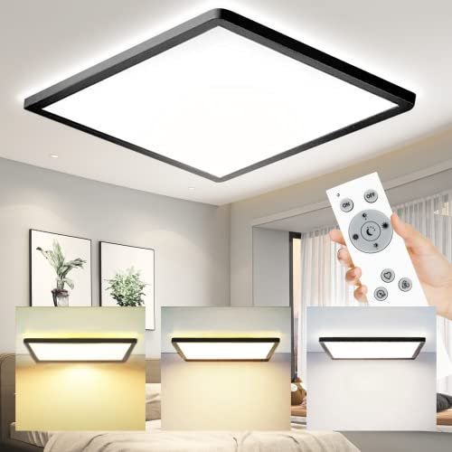 MLOQI Plafon LED Techo Cuadrada Lámpara de Techo Moderna Regulable 2700K-6500K Ø30CM 24W Luz de Techo con Mando a Distancia Lamparas de Dormitorio de Techo Salon, Cocina, Baño, Pasillo(Borde Negro)