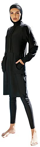 OBEEII Muslimische Bademode für Frauen und Mädchen, Schwimmanzug (Top Hose Hijab/Burkini) Sexy Bikini des Badeanzugs der Frauen Sommerliches Arabisches Langarm Badeanzug Set Full Cover Schwarz D L