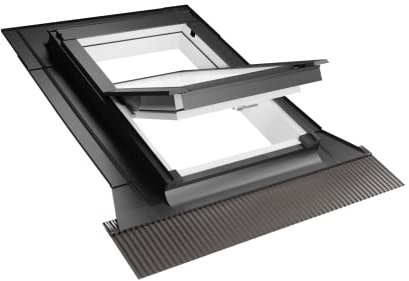 Emica - Finestra da tetto bianca in PVC apertura Bilico | Linea Habitat Solid con Vetrata basso emissivo Certificata CE | Conversa per coperture piane (55x98 Base x Altezza)