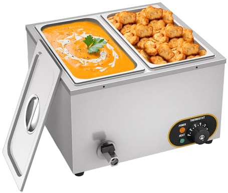 MOOTACO Elektrische Speisenwärmer Bain Marie Gastro GN-Behältern 1/3 * 2 Warmhalter Edelstahl mit Ablaufhahn 1500W Elektrischer Buffetwärmer Wasserbad