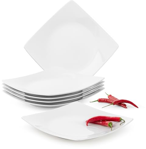 Konsimo EPIRI Lot de 6 assiettes plates en céramique pour 6 personnes Passe au lave-vaisselle et au micro-ondes Blanc 25 x 25 cm
