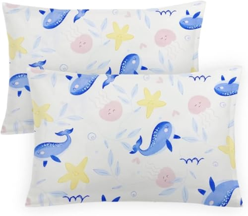 Kissenbezug für Baby/Kleinkind, 1 Paar, Baumwoll-Kissenbezug, 40 x 60 cm, 100 % Baumwolle, schöner und weicher Kissenbezug für Jungen und Mädchen, Motiv: Meereswelt