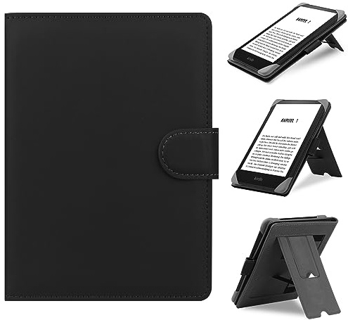 HoYiXi Universellt fodral för 6-6,8 tum e-bokläsare – kompatibel med Kobo, PocketBook, Tolino, Sony, Kindle Paperwhite – läderstativfodral, svart
