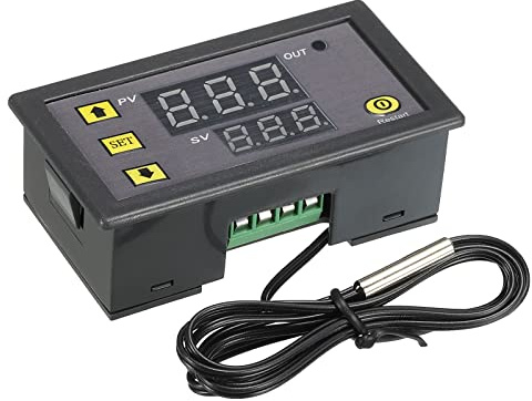 sourcing map 12V DC LED Digital Temperatur Regler Thermostat -20 bis 100°C | Meter Heizung Kühlung, W3230, Relais Ausgang, Mit NTC Temperatursonde, Wasserdicht