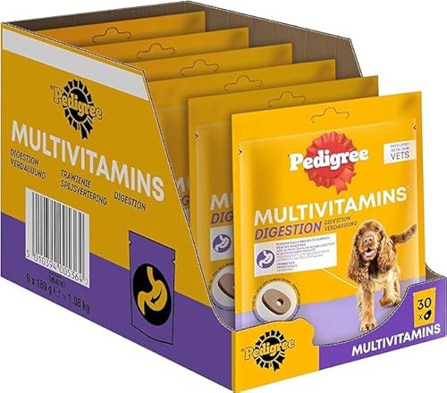PEDIGREE Hundesnacks Multivitamins Verdauung - 180 weiche Hundeleckerlis mit Probiotika (6 x 180g)- Supplements zur Unterstützung der Verdauung, einfache Fütterung