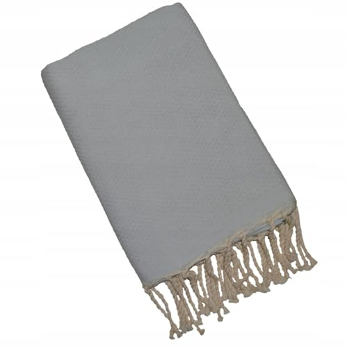 Pawakabano Fouta, asciugamano per hammam, telo da sauna, asciugamano in cotone, motivo a nido d'ape, circa 200 x 100 cm (grigio tinta unita)