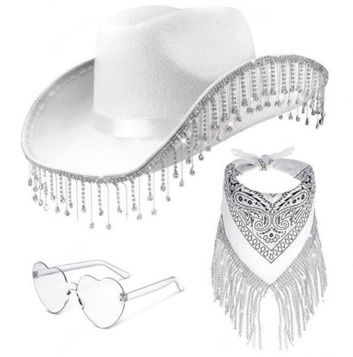 Damen-cowboyhut-Set Bandana Und Herzförmiger Sonnenbrille, Cowgirl-Hut-randbrand-krempe Cowgirl Hut