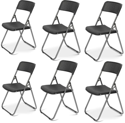 Sekey Lot de 6 chaises de Jardin Pliantes en rotin - 200 kg - 46 x 53 x 84 cm - Imperméables - Noir