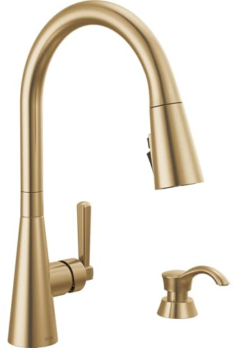 Delta Faucet Boyd Kitchen Faucet with Soap Dispenser, Kitchen Faucets with Pull Down Sprayer Gold, Kitchen Sink Faucet with Magnetic Docking Spray Head, Champagne Bronze 19893Z-CZSD-DST