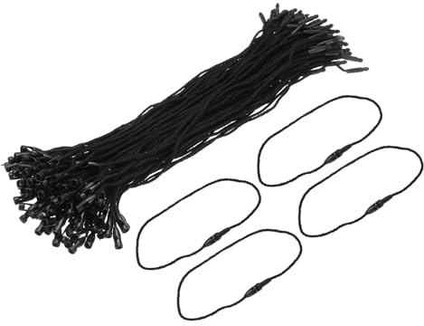 QUARKZMAN 200 Stück Hängeetiketten Schnur, 1 x 190mm Polyester Sicherheitsfäden mit Schnappverschluss für Kleidungsetiketten, Ideal für Preisschilder & Produktkennzeichnung, Schwarz | Ring Perni Schnappverschluss, Preisschild Verschluss, Krawatten Etiketten Kunststoff, Schwarz