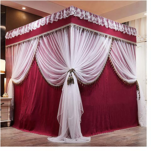 Tende A Baldacchino A 4 Angoli Con Baldacchino Elegante Zanzariera Crittografata Per Letto Principessa Con Telaio Tende Per Letto A Grandezza Naturale Quattro Stag(Size:150×200×200cm,Color:Vino rosso)