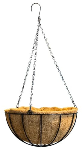 pdodo Pot de Fleurs Suspendu en Fer Forgé - Avec Doublure en Fibre de Coco et Chaîne de Suspension - Décoratif