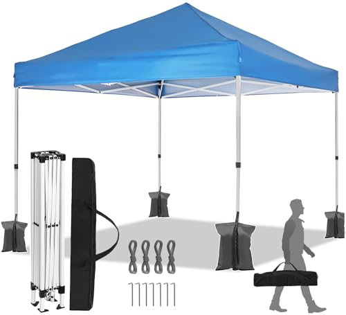3m x 3m Telescoping Slant Leg Outdoor Heavy Duty Pop Up Canopy Tent, Portable & Waterproof Pop Up Gazebo, Ez Up Canopy for Party, Camping, BBQ, Yard, Beach, Blue