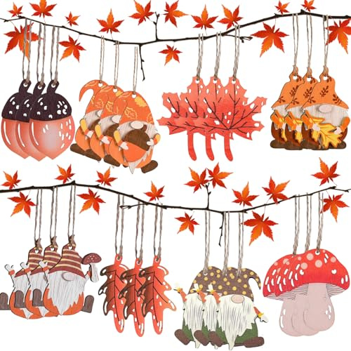 Generisch Herbstdeko zum Aufhängen, 24 Stück Holz Dekoration, Innen und Draußen, Bunte Deko, Fenster Hängend, Ideal für Herbst und Thanksgiving