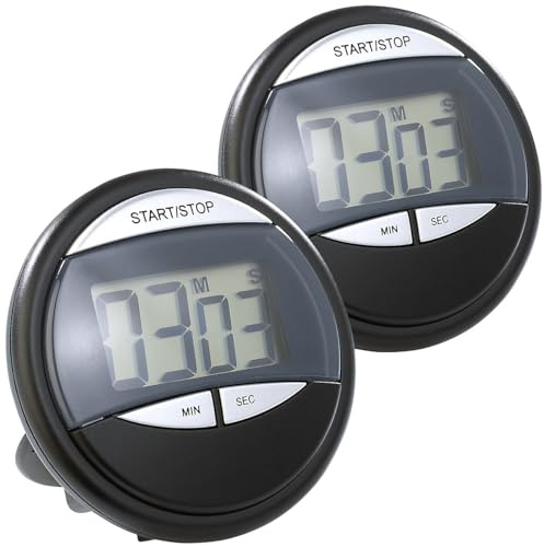 PEARL Timer Küchen Magnet: 2er-Set digitale Küchen-Timer mit Magnethalterung, klappbarem Standfuß (mit akustischem Alarm, Elektronischer)