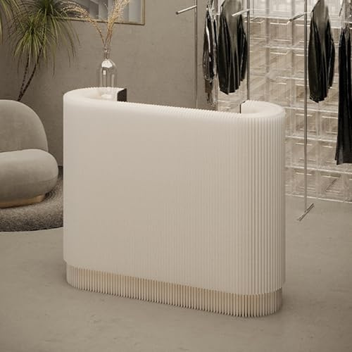 Yclty Comptoir de Réception Moderne avec 2 Étagères Mobiles - Meuble Bar, Présentoir, Support de Caisse pour Salon de Coiffure, Bureau, Magasin (Wit)