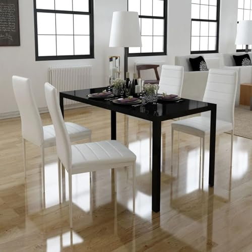 LAPOOH 5tlg. Esstisch Set, Essgruppe, Esszimmermöbel, Esstisch Mit Stühlen, Dining Table Set, Esszimmer Set,Tischgruppe, Esszimmergruppe, Schwarz und weiß