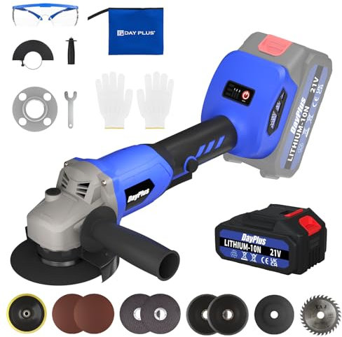 Cordless Angle Grinder, 115mm (4.5 Inch) electric angle grinder with 6.0Ah Battery and Charger - 21V Disc Battery Grinder for Cutting, Grinding and Polishing, Brushless Power Tool Set with Storage Bag