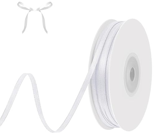 91 m Schleifenband, 3 mm Satinband Geschenkband, Band Eukalyptus Dekoband für Basteln Geschenkverpackung Geburtstag Hochzeit Deko (Weiss)