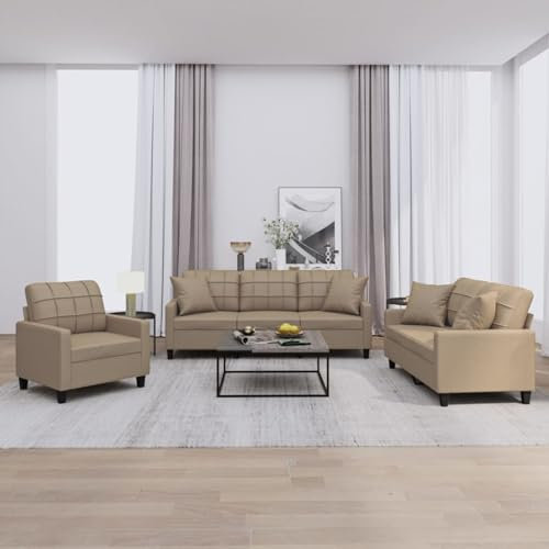 Xichuzi 3-TLG. Sofagarnitur mit Kissen Cappuccino-Braun Kunstleder, Sofa Mit Relaxfunktion, Couchgarnitur, Wohnzimmer Sofa, Couch, Sofa Set 3201352