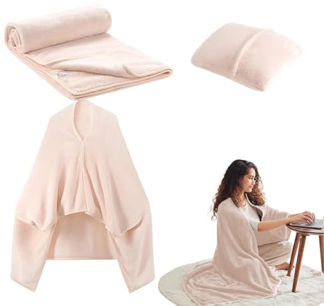 Combo Manta Almohada Franela Suave y Cálida Abrigo Poncho Convertible