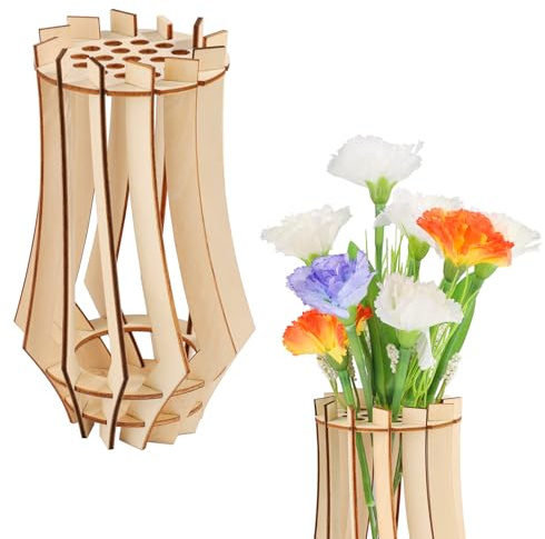 Jarrón de Madera para Lego Flores, Jarrón para Ramo de Flores Juego de Construcción Jarrón de Flores con Forma de Rompecabezas de Madera Expositor de Flores para Lego Flores