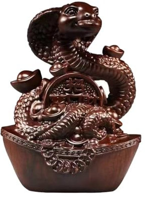 Petite statue de serpent en bois Feng Shui – Figurine serpent du zodiaque chinois 2025 – Année du serpent sculpté pour la chance pour la réussite de la maison, du bureau, cadeau (noir)