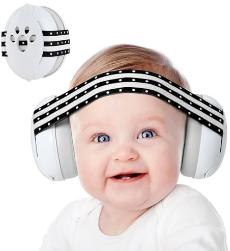 Yoofoss Gehörschutz Baby 0-36 Monate - Baby Kopfhörer Lärmschutz 25dB - Ideal für Flugzeug und Reise - CE - Verstellbares Anti-Rutsch-Kopfband, Weiche Ohrenschützer - Schwarz