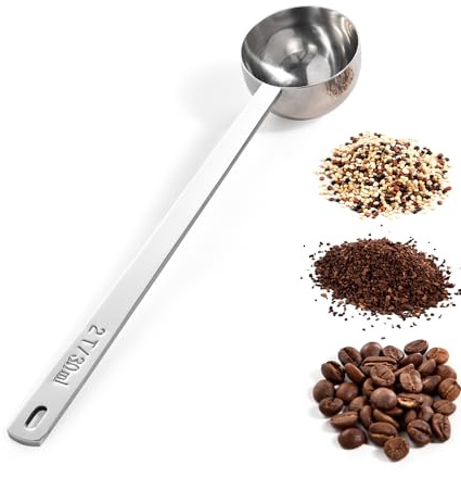 Doosu Long Handled Coffee Scoop, 18/8 Stainless Steel Measure, 21cm/15ml | Extra Long Metal Measuring Tablespoon Scooper for Ground Coffee Beans, Espresso, Protein Powder, Tea (1Tbsp/15ml, Silver)
