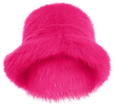 Übermut Hat Haare Fuzzy Eimer Hut Warme Winter Hut Flauschigen Pelzigen Plüsch Faux Hüte Angeln Hut Eimer Hüte Für Frauen 2024 Fellmütze Mit Ohren (Hot Pink, One Size)