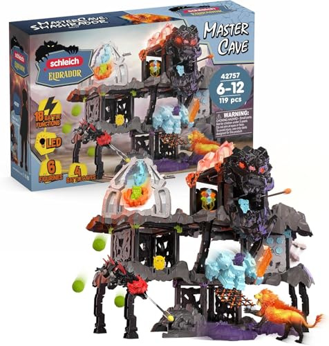 schleich ELDRADOR CREATURES | MasterCave Smashrador 42757 | Lekset med 4 BattleCave, 4 Minis, robot, lavalejon & Superkristall | Många funktioner & tillbehör | Från 6 år | 119 delar