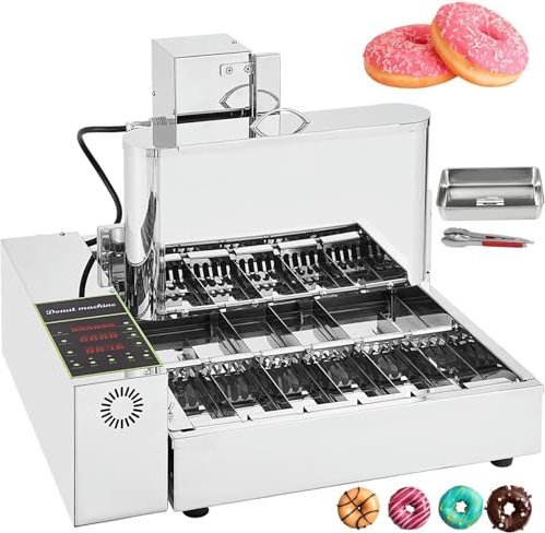 HMASNSEIY Automatic Donut Maker 1750pcs/h Commercial 4 Rows Auto Doughnut Making Machine with Intelligent Control Panel 2000W Auto Flip Adjustable Thickness Donut Fryer with 5.5L Hopper-1pc