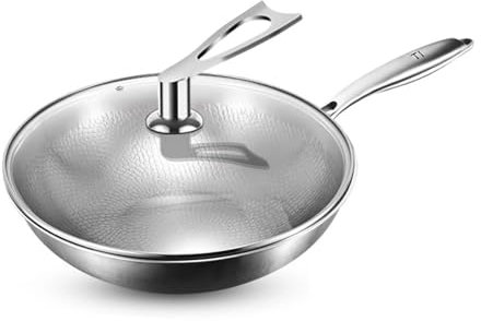 forestalk Padella in Titanio Wok Antiaderente con Coperchio, Attrezzi da Cucina Non Rivestiti Compatibili con Gas, Induzione(Size:32cm)