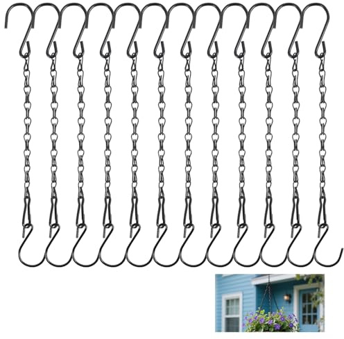 12-Pack Black Hanging Chains for Baskets, 10.4''Garden Plant Hangers, Metal Chains with Hooks and Clips for Bird Feeders, Wind Chimes, Lanterns, Planters, and Decorative Ornaments, Indoor/Outdoor Us