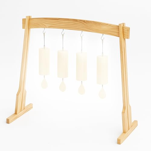 Cinnvoice 14 Gong Stand Wood Wind Chimes Stand with Base for 1 Gong or 4 Chimes, Portable Multipurpose Easy Assembly, about 25 x 24 x 12 Inches, for Sound Healing, Meditation, Yoga