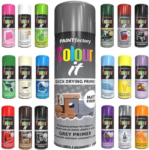 Pack of 2 Spray Paint Primer Grey Matt Finish Aerosol 400ml Cans - Quick Dry, All Purpose Spray Paint for Interior and Exterior Ideal for Wood, Metal, Plastic, Indoor & Outdoor Use