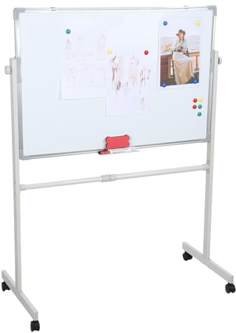 3 in 1 Rollendes Whiteboard mit Stand 60 * 90cm, Magnetisches Weißes Brett mit Rädern, 360 Grad Flip Flop Mobiles Whiteboard, Trockenlöschbrett, mit 5 Markern, 12 Magnetnägeln & 1 Radiergummi