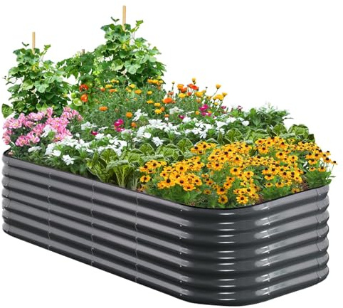 Quictent Galvanized Raised Garden Bed Kit, Oval Metal Planter Box for Vegetables Outdoor Backyard, 180x90x62cm