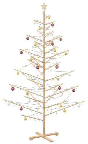 vidaXL Árbol de Navidad de Madera Natural 210 cm Madera Maciza de Pino, Árbol de Navidad Moderno de Madera, diseño Minimalista, decoración navideña Beige, decoración Festiva Interior, Pino Simple