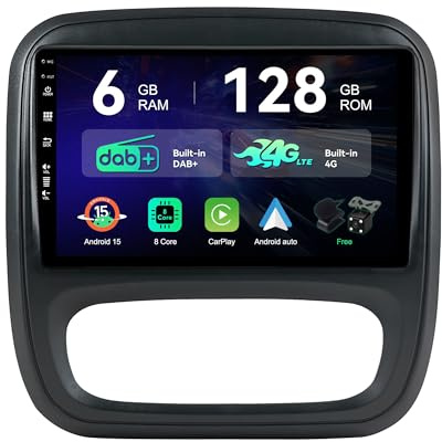 [6G+128G | Intégré Dab+ 4G] - MSD Autoradio pour Renault trafic 3 / Opel Vivaro B 2014-2021 | Android 15 GPS Navi Radio | Carplay Android Auto Volant WiFi DSP | Caméra MIC | Octa-Core 2 Din 9 Pouce
