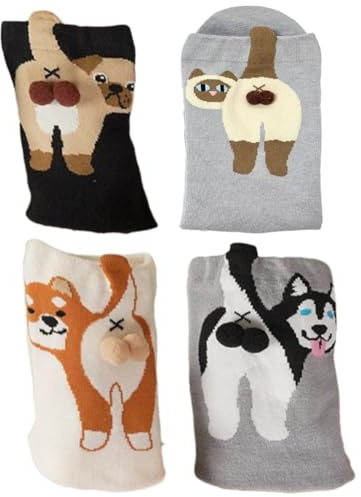 4 Pares De Calcetines Adorables Con Forma De Gato Y Perro Con Bolitas, Calcetines 3d Con Forma De Huevo De Gato Y Perro, Calcetines Unisex De Algodón Con Diseños Abstractos, Divertidos Y Originales
