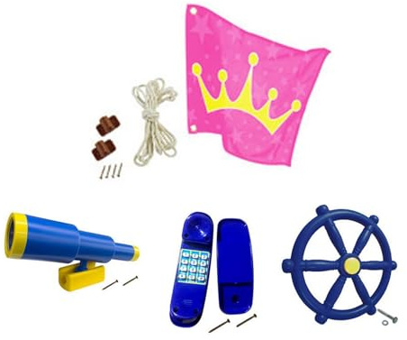 drburpily Juego de columpios con ruedas para patio trasero de niños, barco pirata, accesorios, casa del árbol, regalos, diversión al aire libre, juego columpios con volante, equipo juegos