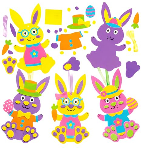 KbouZgxa Ostern Basteln Kinder, Oster Bastelset Kinder mit 5 Hasen Schaumstoff Aufklebern, Kreatives Bastelset Ostern für Familienaktivitäten und Frühlingsdekoration
