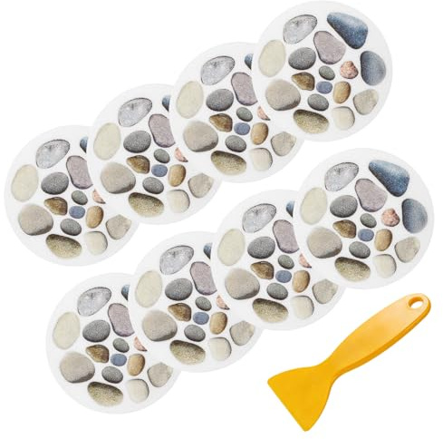 SUPRROW Anti Rutsch Dusche Aufkleber 8 Stück Antirutsch Sticker Durchmesser 15cm Steinmuster Dusche Antirutsch Aufkleber Badewanne Kinder mit Schaber für Treppe Badewanne Fliesen & Nassbereich