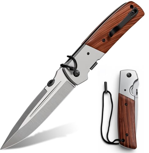GUANYISTO Taschenmesser Klappmesser mit edlem Holzgriff, Outdoor Messer mit für Garten Handwerk, Camping Alltag, als Sammlung & Geschenk