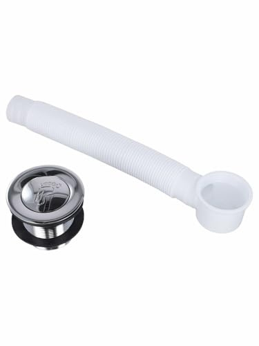 Lagomloot Set di scarico per vasca da bagno con sifone di scarico troppopieno, struttura in ottone e plastica per una rimozione efficiente dell'acqua, kit di facile installazione per vasche da bagno
