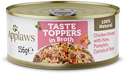 Applaws Boîtes de Nourriture Humide pour Chiens 100% Naturelle, Filet de Poulet avec Jambon et Légumes en Bouillon - Lot de 12 boîtes de 156 g