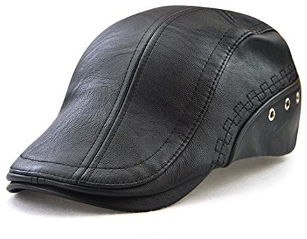 Roffatide Gear Nähen PU Leder Einstellbar Schirmmützen Baskenmütze Barett Golf Hut Schwarz