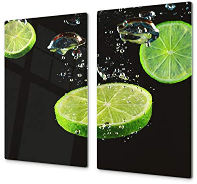 Tabla de cocina de vidrio templado - Tabla de cortar de cristal resistente – Cubre Vitro Decorativo – UNA PIEZA (60 x 52 cm) o DOS PIEZAS (30 x 52 cm); D07 Frutas y verduras: Lima 7